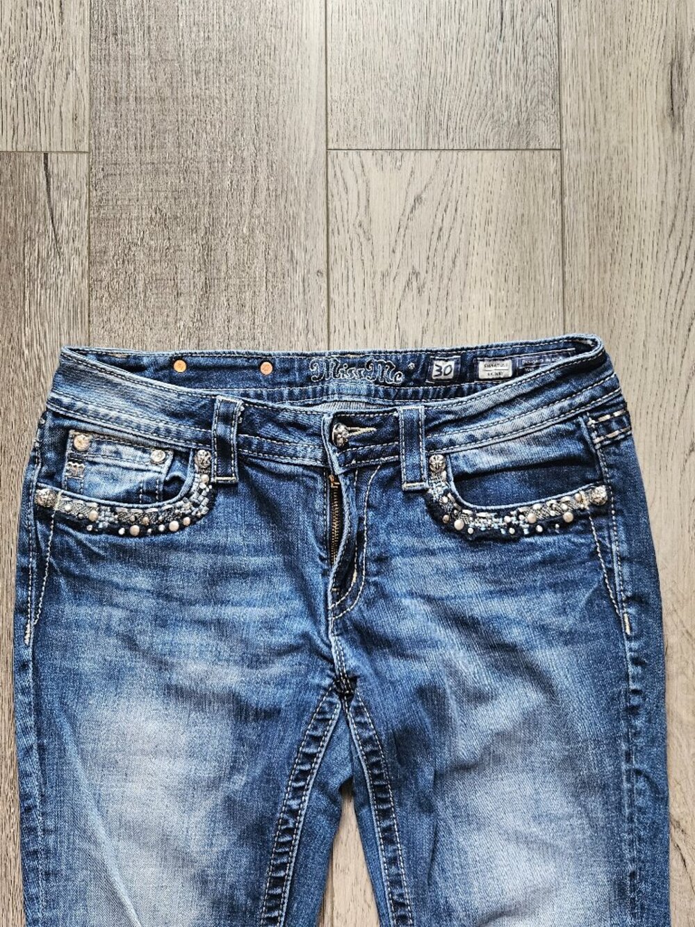 Miss Me Medium Blue Rhinestone Embellished Skinny Jeans - Picture 4 of 13